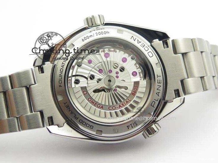 0220 Planet Ocean GMT 43.5mm V6F Goodplanet Orange Marker Blue Dial On SS Bracelet A ModernLook 8215